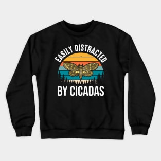 Easily Distracted By Cicadas Vintage Sunset Distressed Design Crewneck Sweatshirt